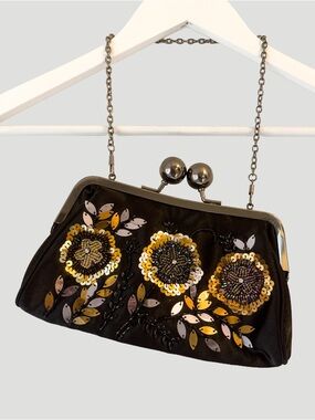 Embellished Black Evening Clutch with Gold Accents